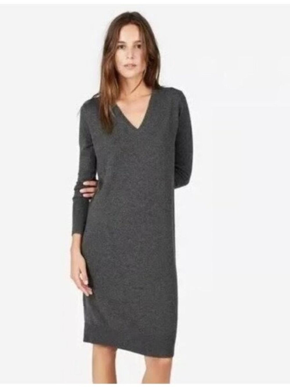 🛍 Everlane The Cashmere V-Neck Midi Dress Gray Size XS